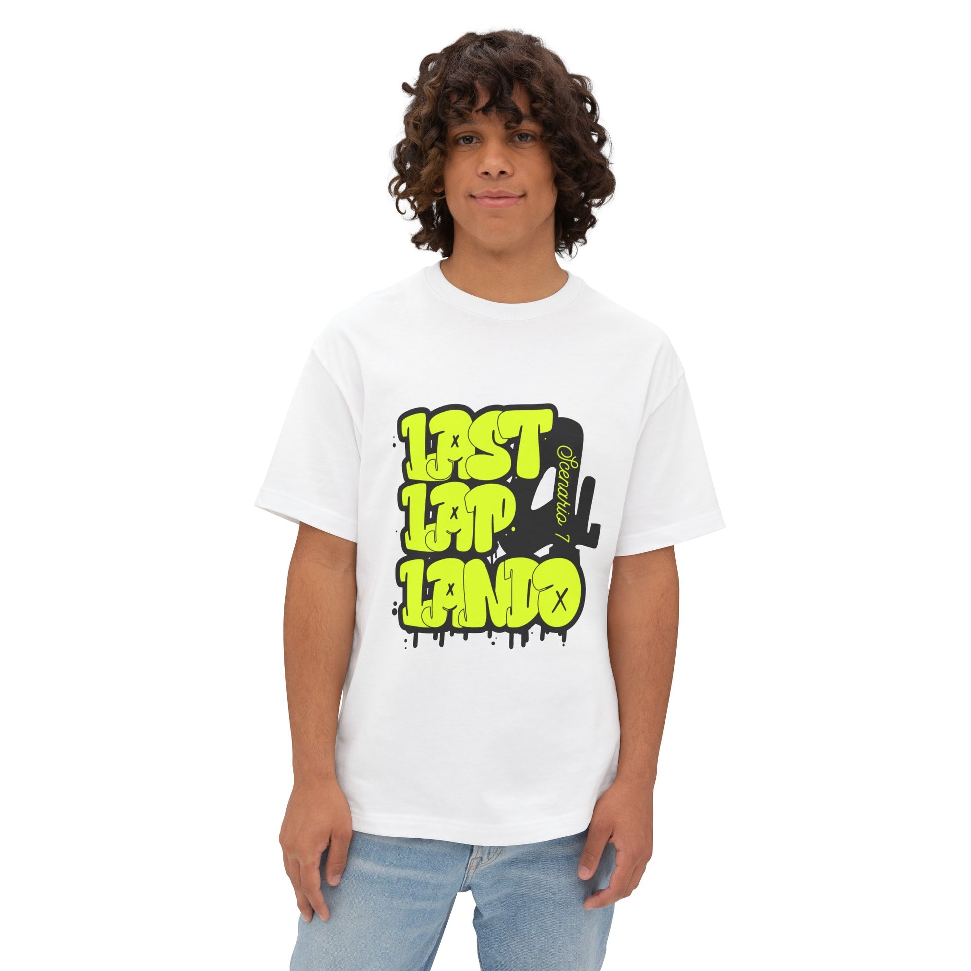 Male model wearing white oversized T-shirt of Last Lap Lando. Lando Norris is a Formula 1 driver for McLaren racing F1, who won his first podium at the Austrian Grand Prix in 2020. He put on a stellar performance in the last lap which lead to him making it to podium places. Celebrate Lando Norris with this Last Lap Lando T-shirt now!