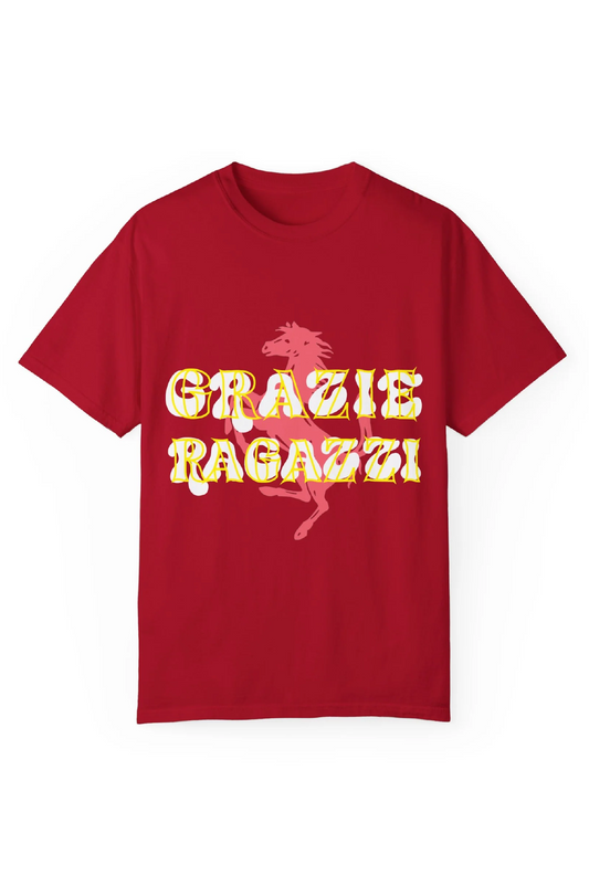 Scuderia, Ferrari, Forza, Grazie, Ragazzi, Tifosi, Italy, Scarlet red, T-shirt, Charles, LeClerc, Sebastian Vettel, Carlos, Sainz, Formula 1, F1, Racing