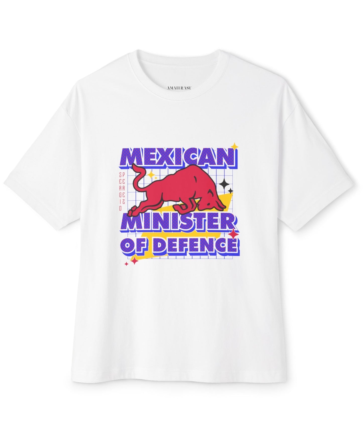 White Oversized T-shirt of Sergios Perez Minister of Defence. Sergio Perez is a Formula 1 driver for Red Bull Racing F1.